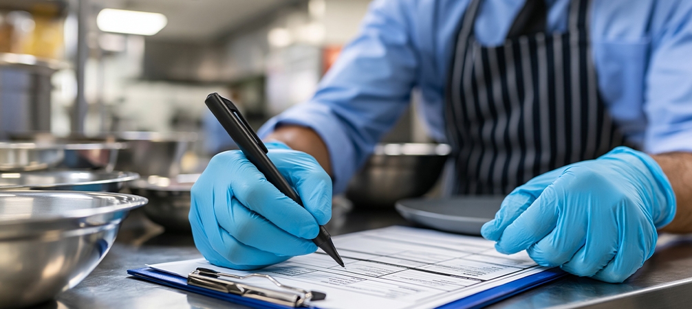 Franchise restaurant insurance requirements paperwork in a commercial kitchen